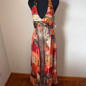 Robbie Bee Dress Layered Sleeveless Halter Zipper Padded Women’s Sexy Fun Size 8